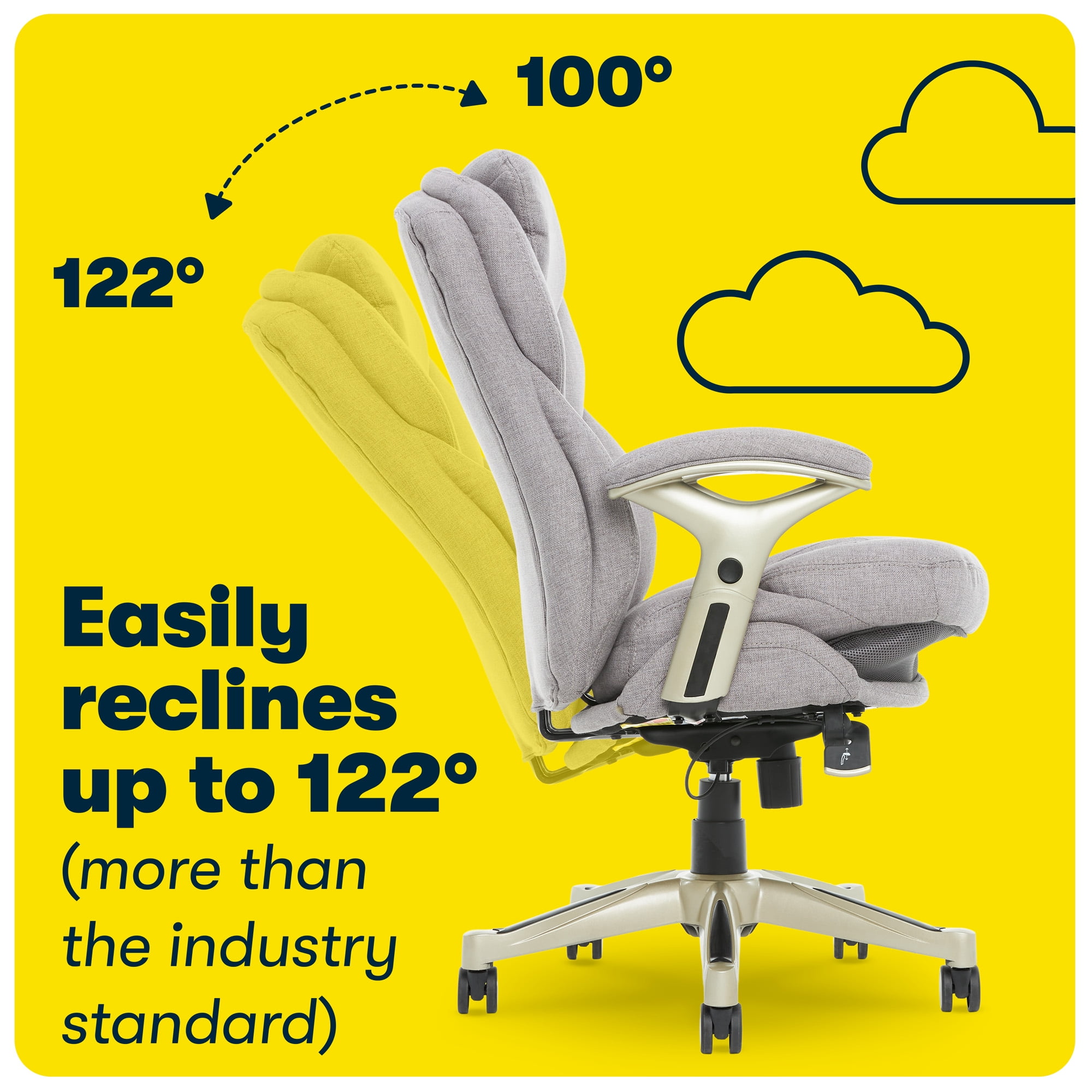 Serta Claremont Executive Office Chair with Back-In-Motion Technology, Ergonomic Mid-Back with Pivot Lumbar Support and Seat, Plush Cushion, Body Pillows, Adjustable Arms, Light Gray Fabric