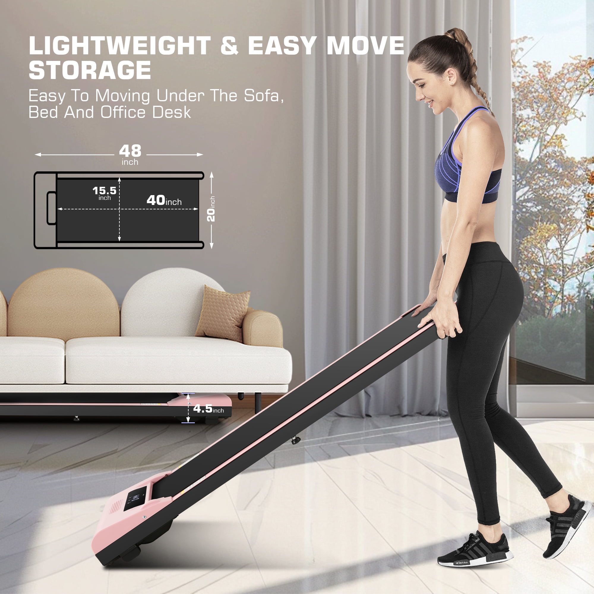 Walking Pad 2.5HP Brushless Motor 300lbs Weight Capacity,Portable Under Desk Treadmill with App Remote Control,Low-Noise Desk Treadmill in LED Display,Installation-Free