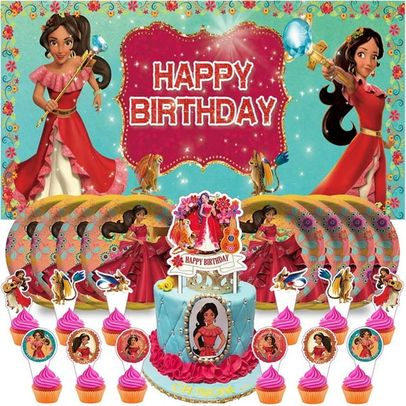 Elena Princess Birthday Supplies Plates Decorations Decor Backdrop Banner Cake Topper Fans