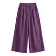 thumbnail image 7 of CQONEPT Oversize Wide Leg Linen Pants for Women Fall Fashion Drawstring Elastic Waist Flowy Lounge Pant Loose Fit Dressy Trousers with Pockets Purple 3XL, 7 of 7