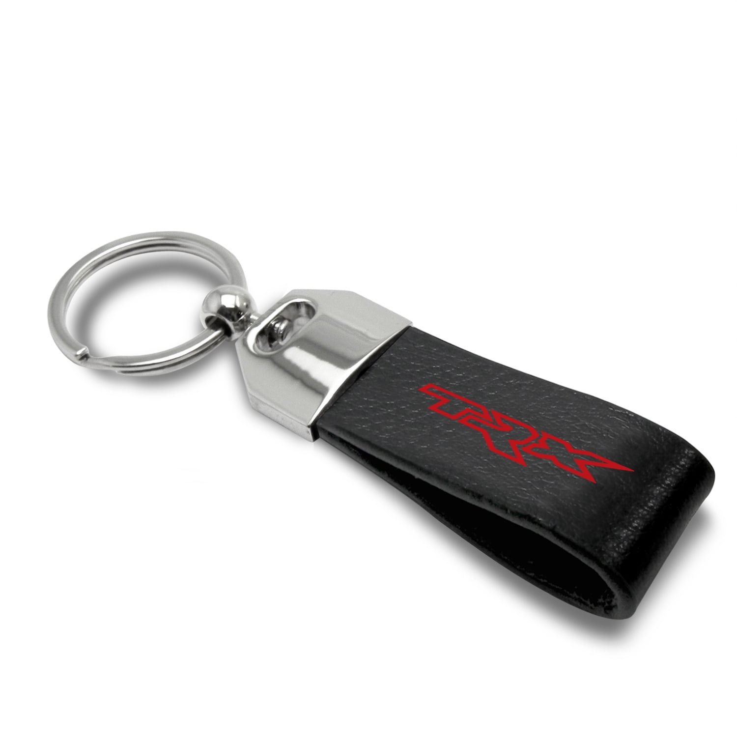 iPick Image for RAM 1500 TRX Logo Black Real Leather Loop Strap Chrome Metal Key Chain, Official Licensed
