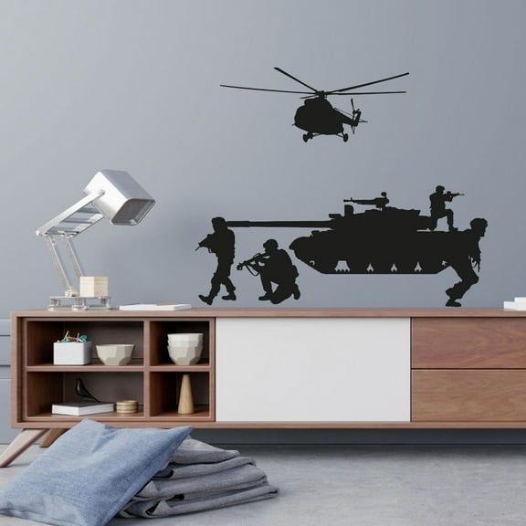 Helicopter Soldier Army Military Swat Team Army Men Soldier Wall Sticker Art Decal for Girls Boys Room Rooms Playroom Bedroom Gym House Home Decor Stickers Walls Art Vinyl Decoration Size (22x30 inch)
