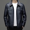 thumbnail image 2 of Abrigo de invierno de cuero para hombre, chaqueta con cuello de piel de cordero desmontable y solapa, para ocio y abrigado, 2 of 4
