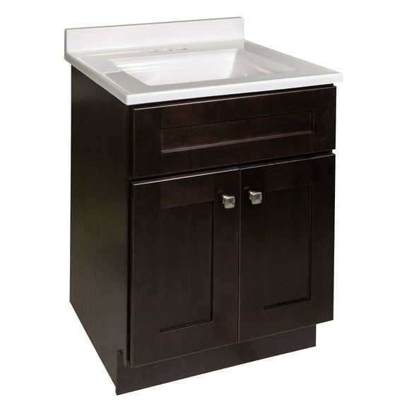 Design House Brookings 25 x 22" Ready to Assemble Shaker 2-Door Bath Vanity with Camilla Cultured Marble 4" Centerset Top, Espresso/White