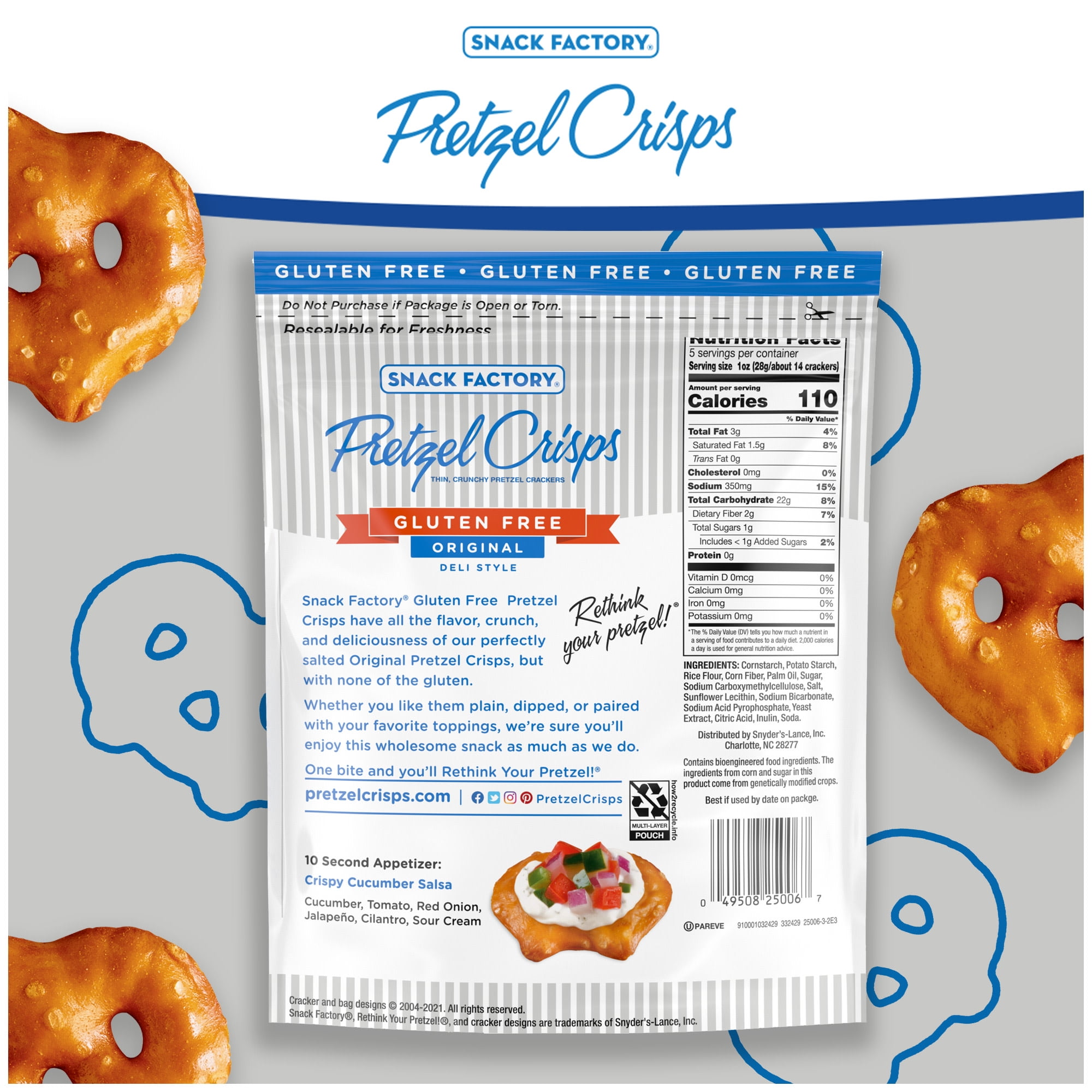 (2 pack) Snack Factory Pretzel Crisps Gluten Free, Original Flavor, 5 oz