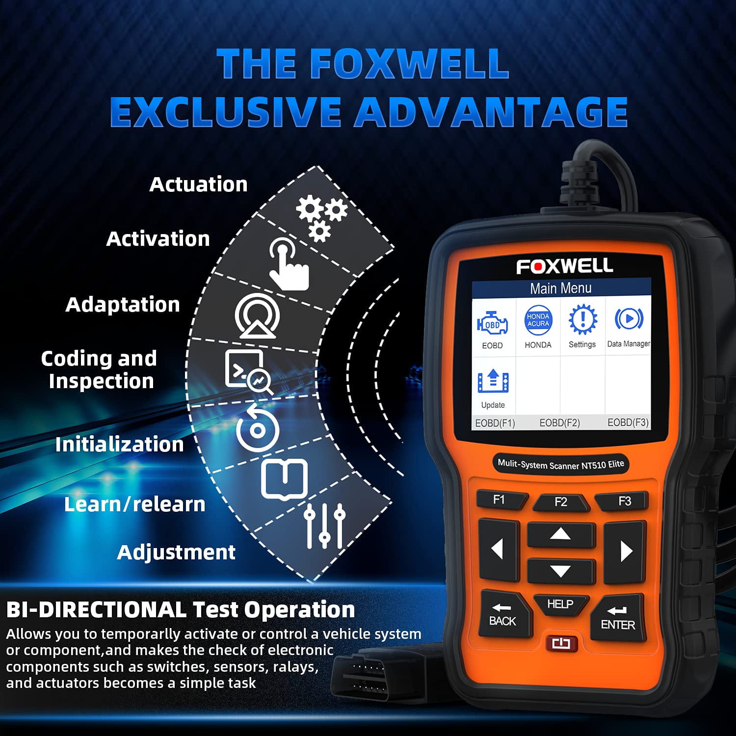 FOXWELL NT510Elite OBD2 Scanner Automotive Code Reader for Honda