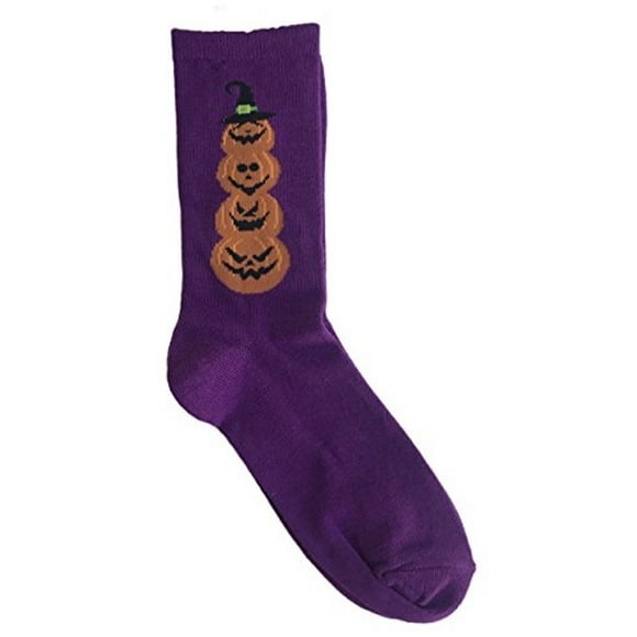 MeMoi Halloween Themed Pumpkin Witch Stack Purple Novelty Crew Sock
