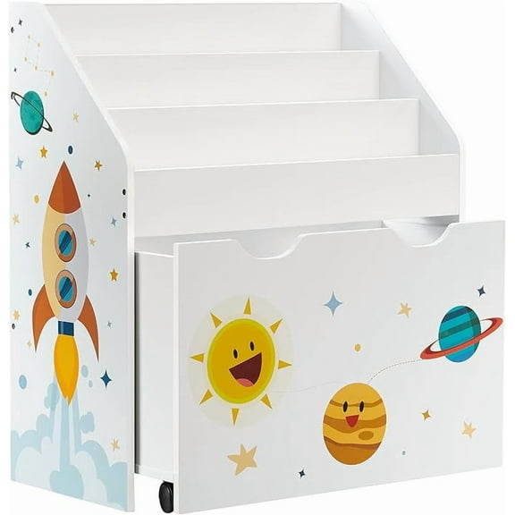 SONGMICS HOME Estantería de Juguetes, Librería Infantil, con 3 Compartimentos, Caja de Juguetes Móvil, con Ruedas, Multifuncional, para Habitación de los Niños y Sala de Juegos, Blanco