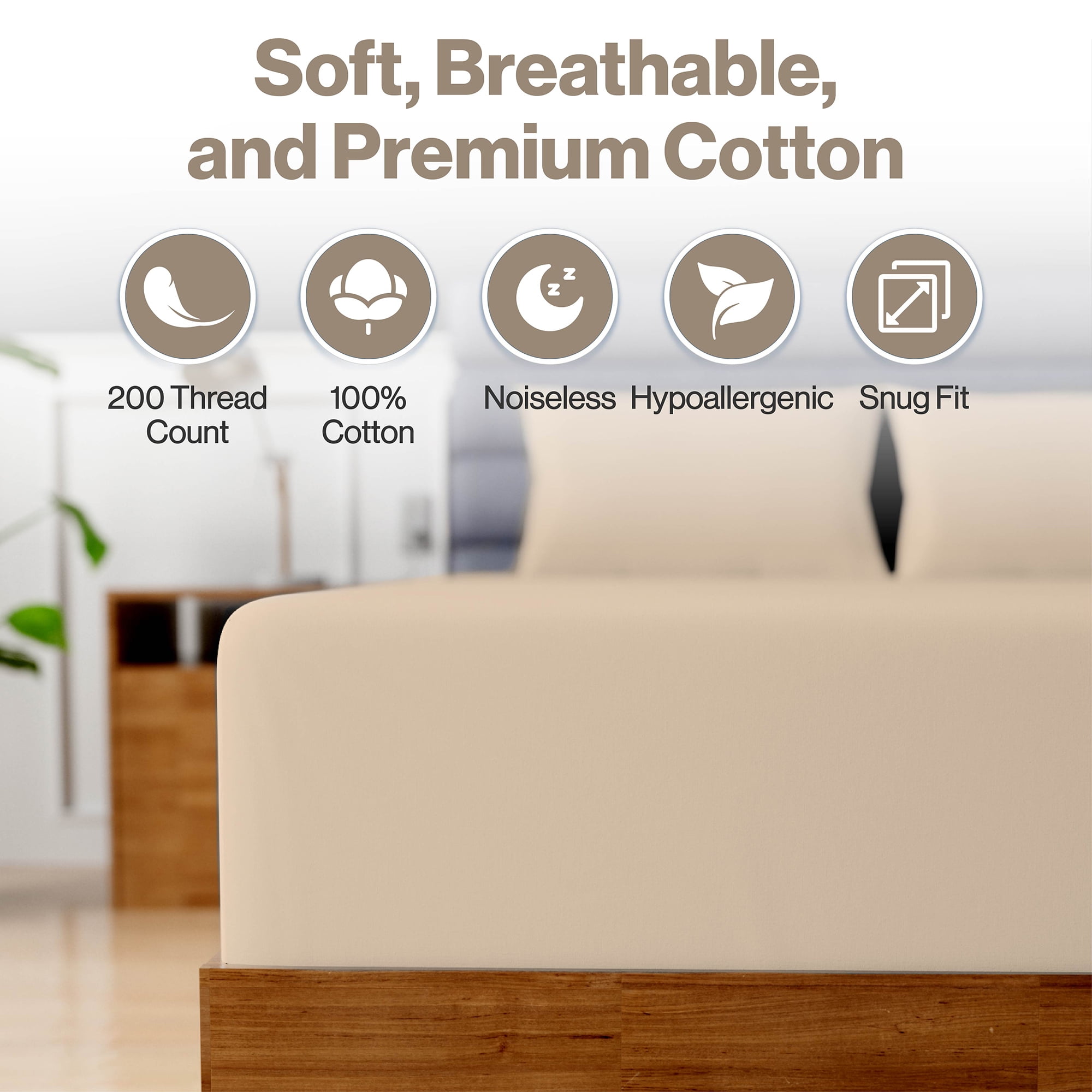 Superity Linen California King Fitted Sheet Made From 100% Premium Cotton. Moisture Wicking Cotton Bed Sheet for Breathable, Dry, and Comfortable Night's Sleep. 200 Thread Count. (Cream)