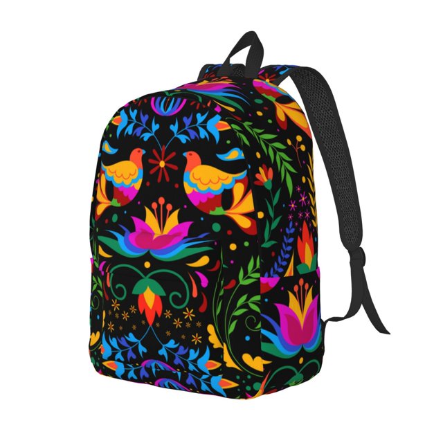Saiise Mexican Flower Traditional1 Print Laptop Backpack - Adjustable Shoulder Straps, Water-Resistant, Large Capacity, Stylish Design, Unisex for School, Office, Travel-Medium