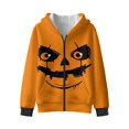 thumbnail image 2 of FUIALDOLG Boys Sweatshirt Hoodie Orange Halloween Pumpkin Print Zip Up Jacket with Pocket Winter Outwear Jacket for Girls Hooded Long Sleeve Tops, Size M, 2 of 7