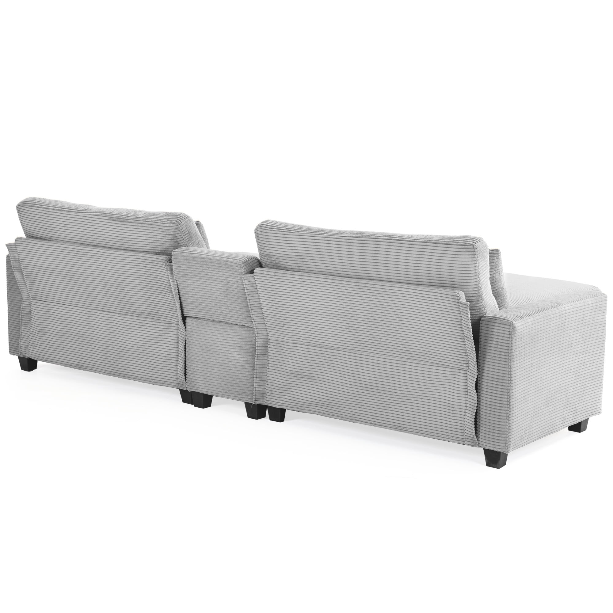 JUSTLET 111.8" Sectional Sofa with Ottoman, L-Shaped Modern Modular Couch, Oversized Corduroy 4 Seat Sofa with Storage Box, USB & TYPE C Port and Two Cup Holders for Living Room, Beige