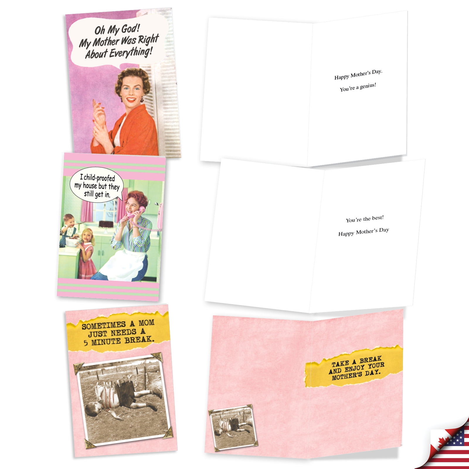 NobleWorks 20 Assorted Set Funny Mother's Day Greeting Cards w/5 x 7 Inch Envelopes (10 Designs, 2 Each), For Women, Mom Mother Lode