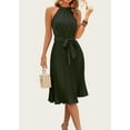 thumbnail image 6 of FreshPretty Women's Summer Sleeveless Halter Neck Pleated Midi Cocktail Dresses A Line Flowy Beach Sun Dress with Belt, 6 of 6