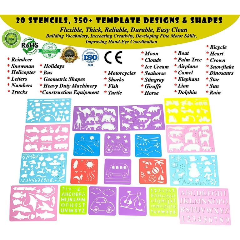 Drawing Stencil Kit for Kids Large 54-Piece| Fun Travel Activity Set Organizer