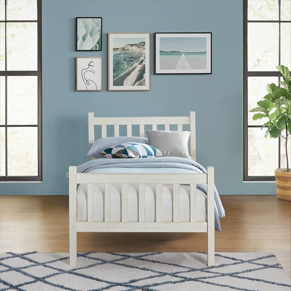 Alaterre Furniture Windsor Wood Slat Twin Bed, Driftwood White