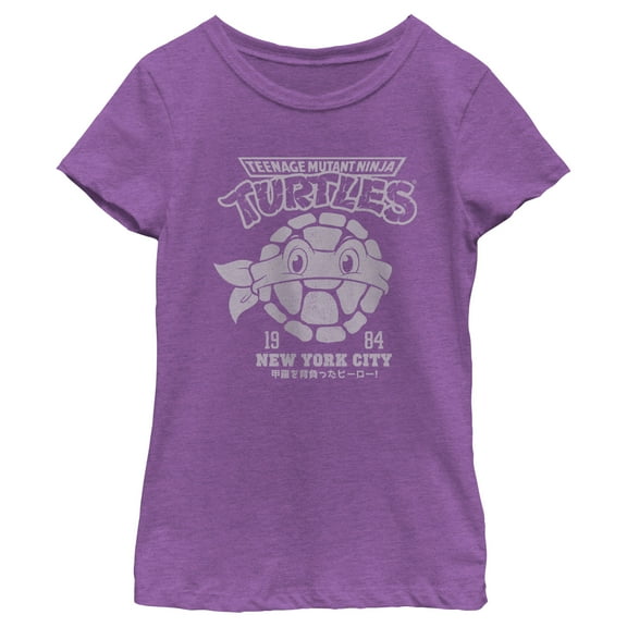 Girl's Teenage Mutant Ninja Turtles New York City 1984 Logo Face  Graphic Tee Purple Berry Large