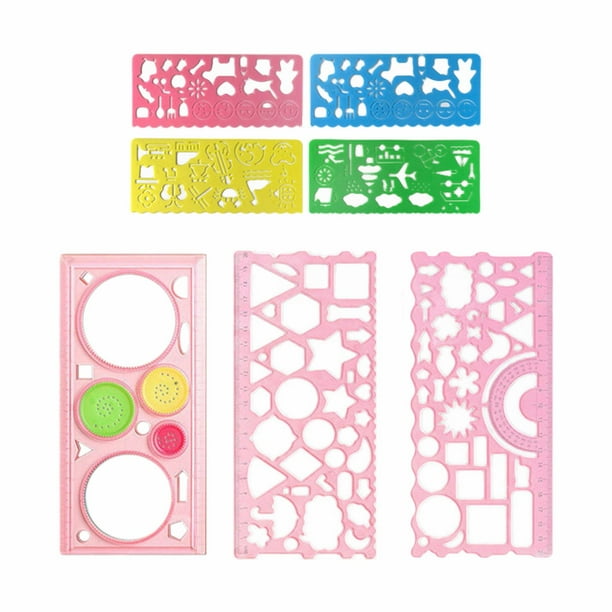 7 Plantillas de Dibujo Geométrico, Reglas de Geometría, Plantillas de Dibujo Duraderas de 20 Cm para Medir Encofrados de Construcción, Oficina, Estudi , rosa mayimx Regla de medición