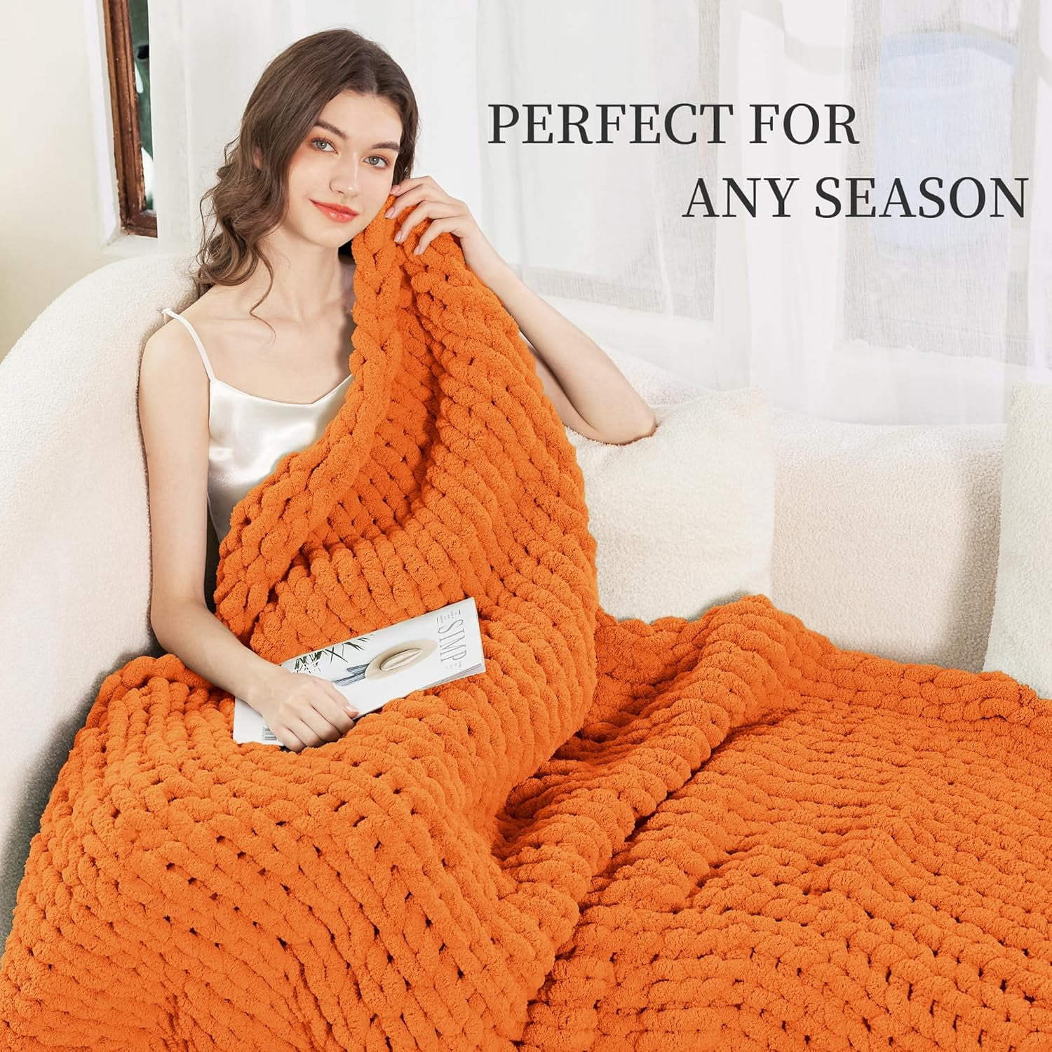 Chunky Knit Blanket Throw Hand Knit Chenille Throw Blanket for Sofa & Home Decor, Soft and Cozy Knitted Throw Blankets