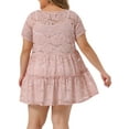 thumbnail image 3 of Agnes Orinda Women's Plus Size Tunic Tiered Lace Round Neck Short Sleeve Peplum Tops 1X Pale Pink, 3 of 5