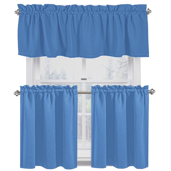 Native Fab Kitchen Window Curtain Tiers Valance Set 100% Cotton - Rod Pocket Style 3 Piece - Sky Blue