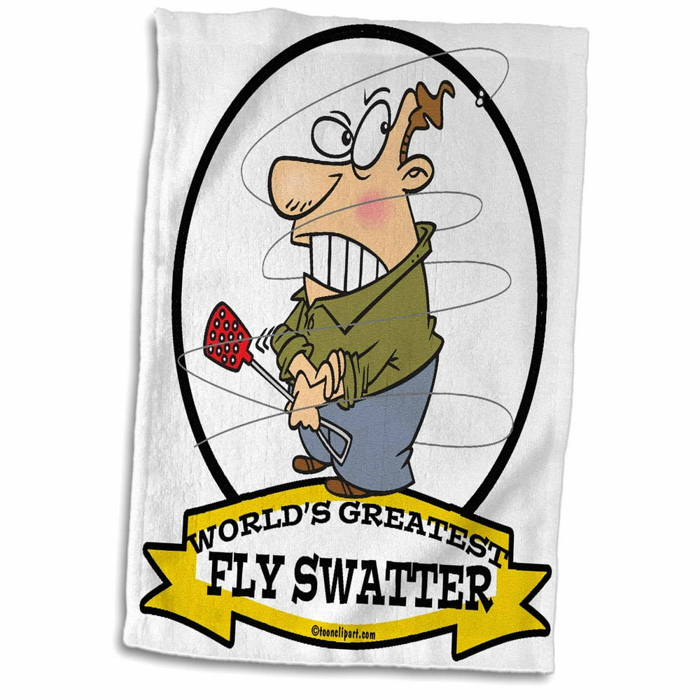 3dRose Funny Worlds Greatest Fly Swatter Cartoon Towel, 15 by 22inch