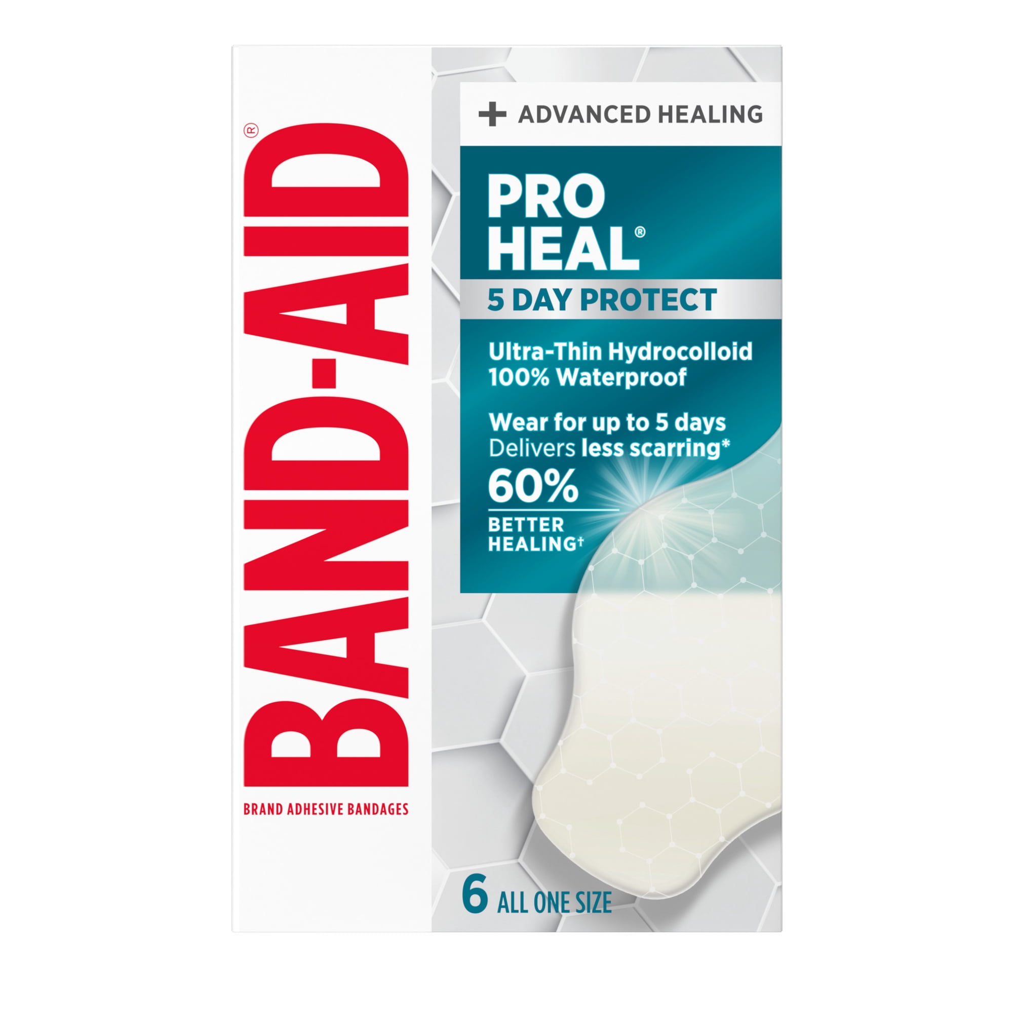 BAND-AID Brand Pro Heal Hydrocolloid Bandages, Waterproof, Large, 6 Count