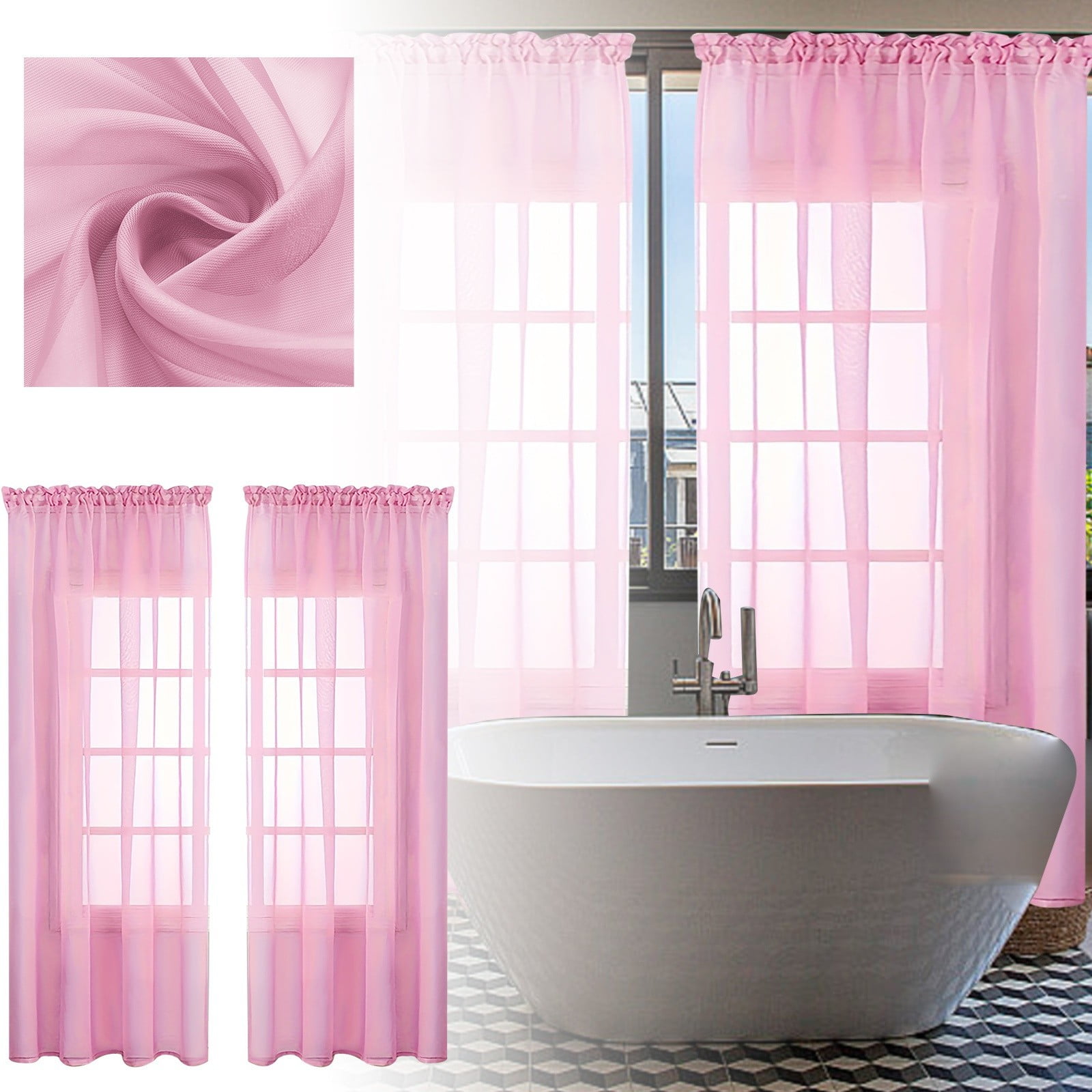 Sheer Curtains 1 Panel Light Filtering Window Treatment Soft Solid Semi Sheer Drapes for Living Room Bedroom Nursery Dining Room Kitchen Home Decor, Privacy Curtains, 51.97x62.99Inch