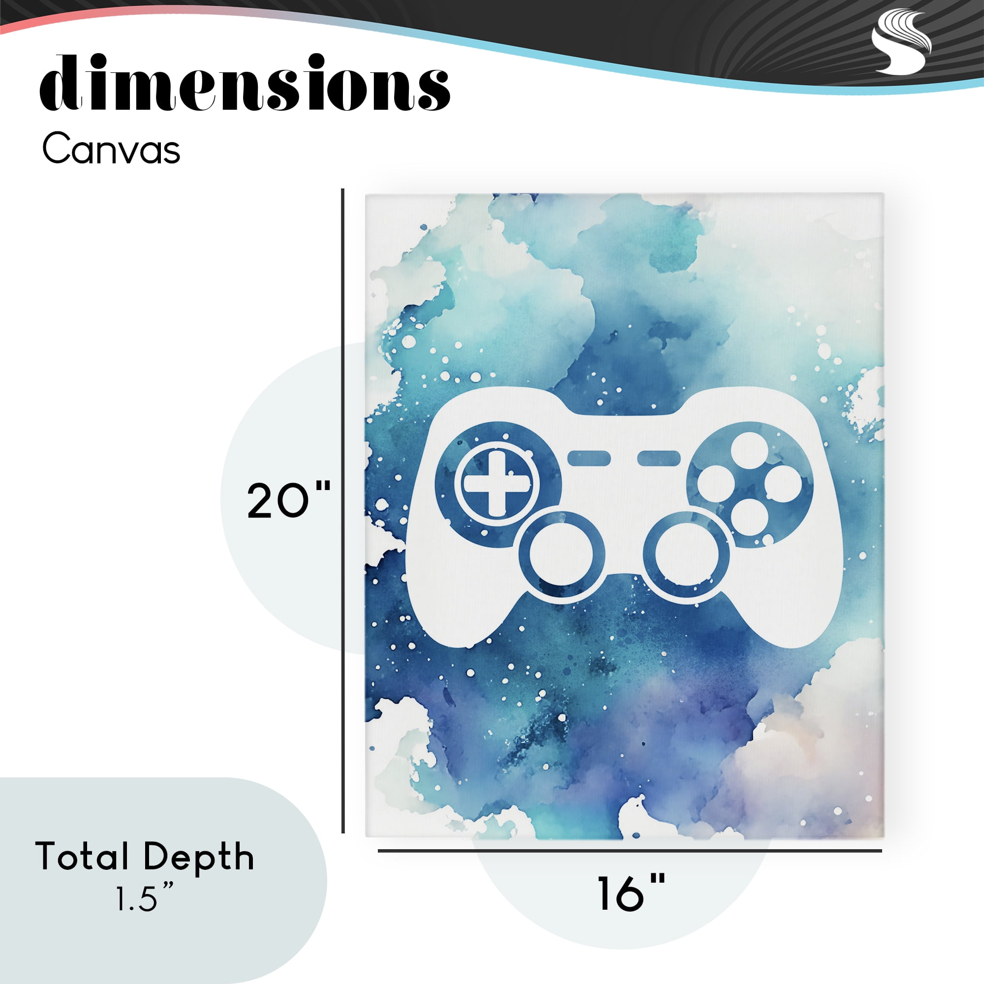 Blue Controller Splatter Canvas Wall Art, design by Marcus Prime