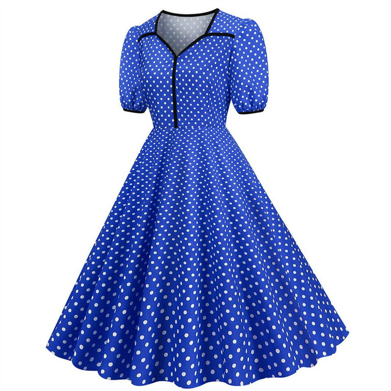 Clearance-Sale Summer Dresses for Women 2023 Short Sleeve Printing Polka  Dot Dress V-Neck Midi Fit And Flare Fashion Retro Vintage Party Club Beach  Seaside Homecoming A-Line Swing Hem Pleated Dress 
