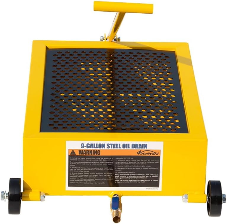HPDMC Oil Drain Pan 9 Gal Direct Drainage Oil Drainer, Large Capacity Truck Oil Change Pan, Portable Low Profile Oil Drain Pan, Swivel Casters Wheels for Car SUV Trucks