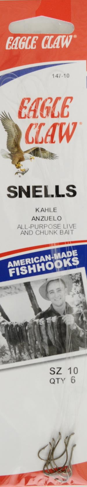 (3 pack) Eagle Claw 147H-10 Snelled Kahle Hook, Bronze, Size 10, 6 Pack