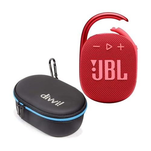 Altavoz Bluetooth portátil JBL Clip 4 (rojo) + ¡Paquete con divvi! Estuche rígido protector (negro)