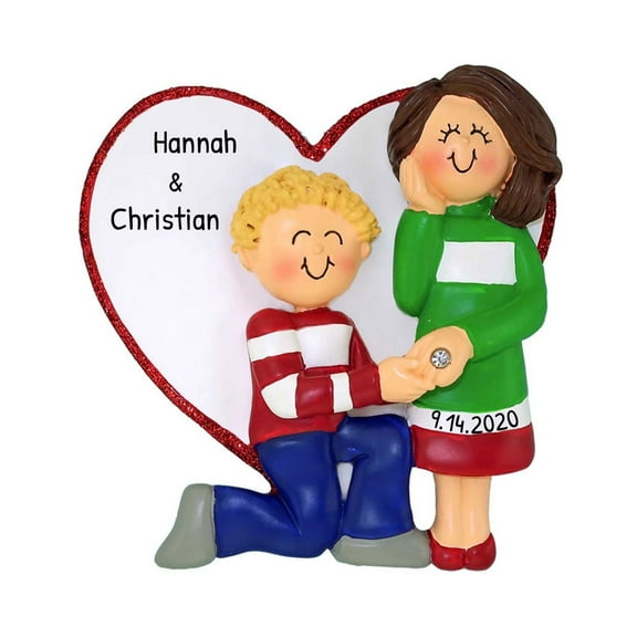 Ornaments by Elves Personalized Engaged Blonde Male & Brunette Female Christmas Tree Ornaments .25lb