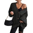 thumbnail image 3 of Womens Oversized Cable Knit Cardigan Sweater Button Front V Neck Long Sleeve Soft Warm Casual Outerwear for Fall Winter Daily Wear Ladies Top, M, 3 of 6
