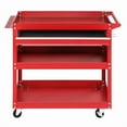 thumbnail image 2 of Three layer auto repair tool cart, thickened tool cart, with hooks and drawers, convenient to move metal heavy-duty multifunctional cart, red, 2 of 5