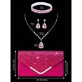 thumbnail image 2 of REMANLAND Hot Pink Glitter Evening Clutch Purse, Full Matching Crystal Jewelry Set Necklace Earrings Bracelet for Prom Wedding Cocktail, 2 of 8