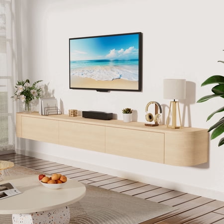 Floating TV stand Wall,Floating entertainment center TV Cabinet,Modern Wall Mounted Media Console with 2 Drawers and 1 silent cache door ,TV stands for living room Home Office (oak, 70.8'')