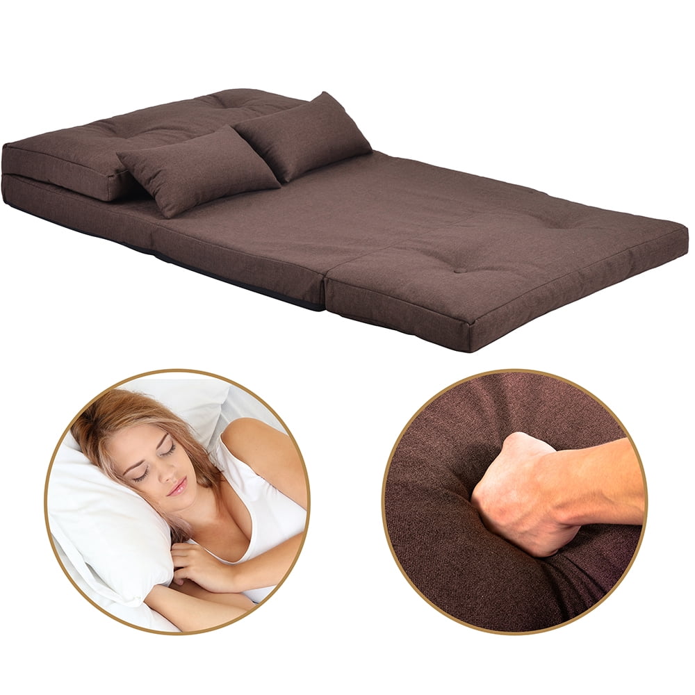 Kepooman Adjustable Folding Leisure Sofa Bed with Two Pillows for Living Room, Brown Kepooman Adjustable Folding Leisure Sofa Bed with Two Pillows for Living Room, Brown