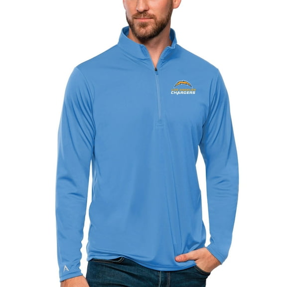Men's Antigua Powder Blue Los Angeles Chargers Tribute Quarter-Zip Lightweight Pullover Top