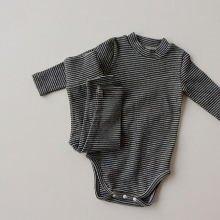 

Final Clear Out! Baywell Spring Baby Boy Girl Clothes Set Stripe Romper High Waist Belly Pants Suit Cotton Soft Crawling Clothes 2Pcs