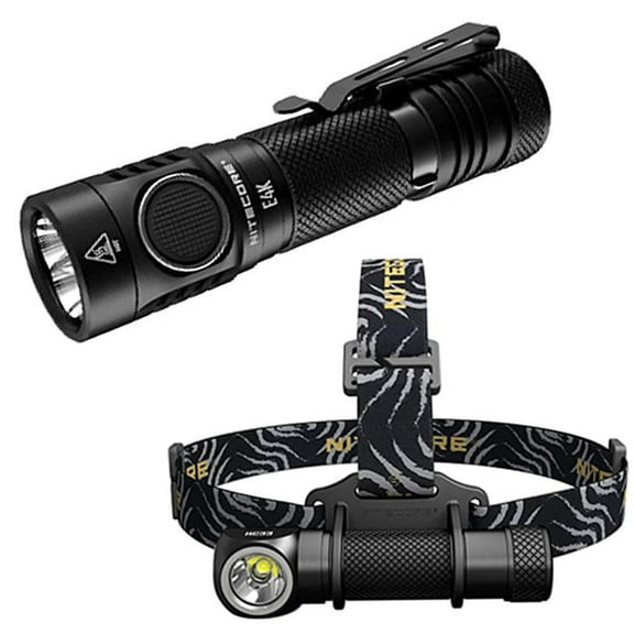 Combo: NITECORE E4K Compact EDC Flashlight - 4400 Lumens -1x NITECORE 21700 Battery Included  w/HC33 Headlamp -1800 Lumens