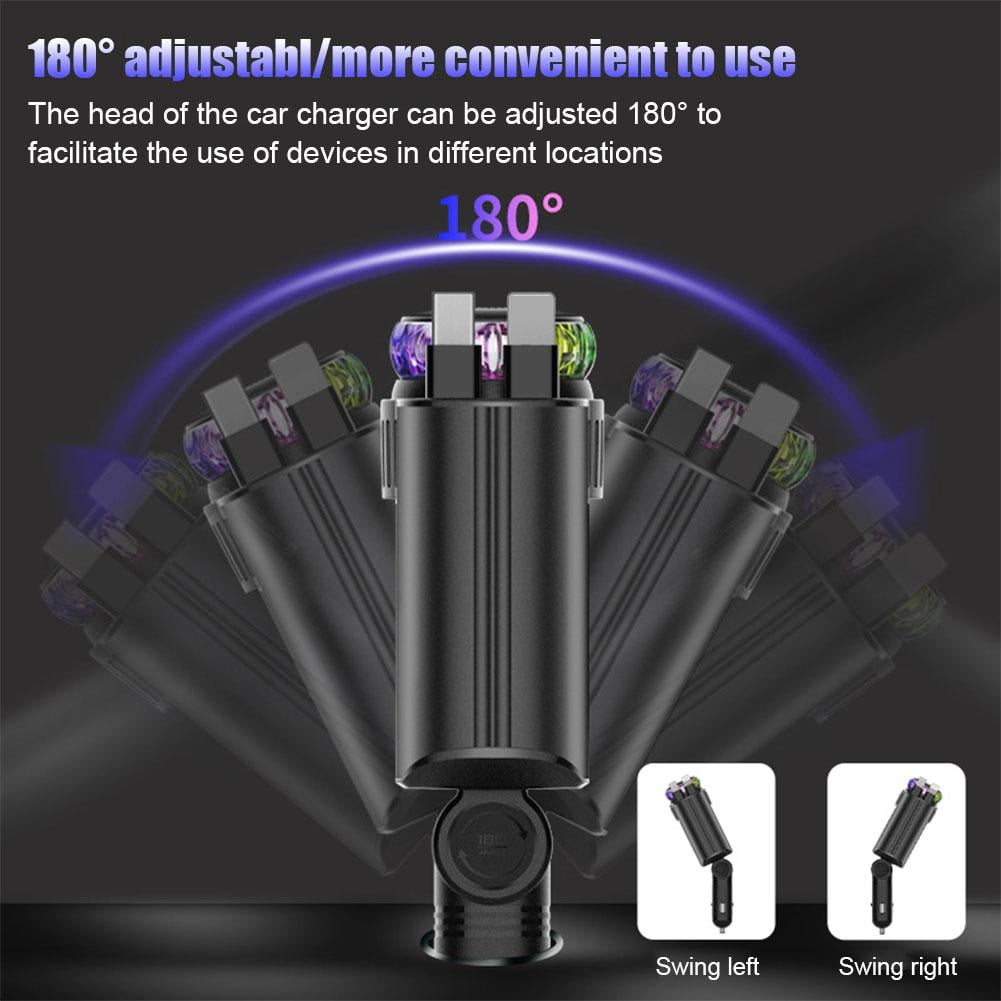 Retractable Car Charger with Aromatherapy and Starlight, 5 in 1 USB C Car Charger for iPhone 16 15 14 13 12 11, Fast Charging Compatible with iPhone Android