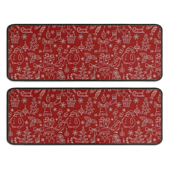 Kitchen Rugs Sets Of 2,Red Christmas Scene Pattern Anti Fatigue Kitchen Mat Rugs Non Slip Washable,Decorative Kitchen Floor Mats for Kitchen,Sink,Laundry,17"x47" 17"x47"