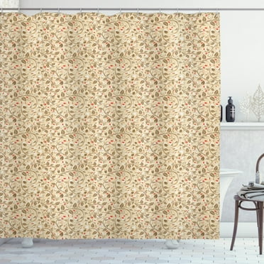 Ambesonne Floral Shower Curtain, Abstract Tender Stems, 69"Wx70"L, Beige Caramel Vermilion