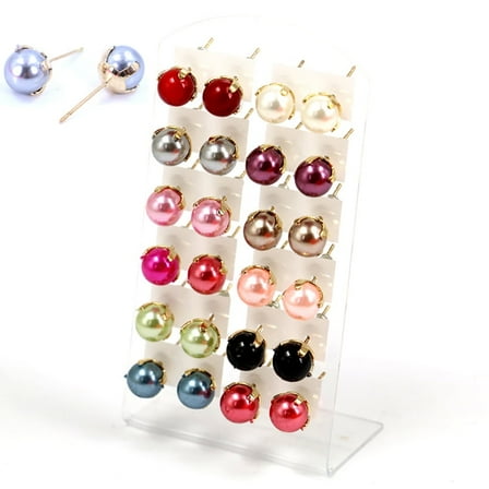 DaXi 12 Pairs Elegant Earrings Round Faux Pearl Jewelry Women Party Ear Studs Set-Multicolor