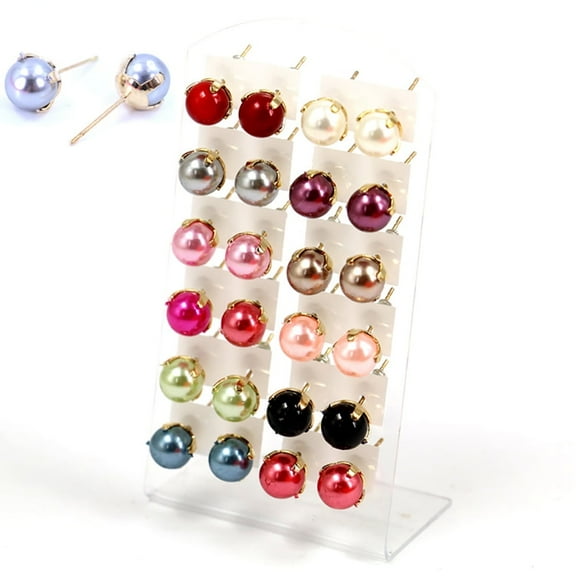 DaXi 12 Pairs Elegant Earrings Round Faux Pearl Jewelry Women Party Ear Studs Set-Multicolor