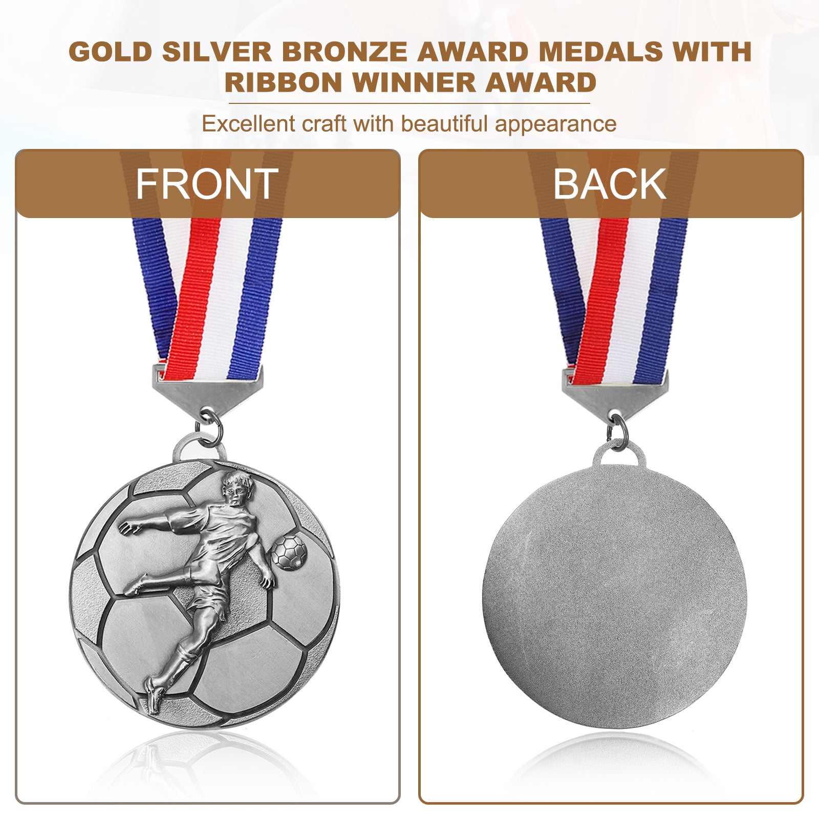 Uxcell Football Events Award Medals with Ribbons, Winner Medals Prizes for Competitions Sports Party Silver