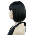 thumbnail image 3 of Short Bob Wig with Flat Bangs for Lady Women, Straight Synthenic Wigs for Cosplay Daily Party, 8 inch, Natural Black, 3 of 10