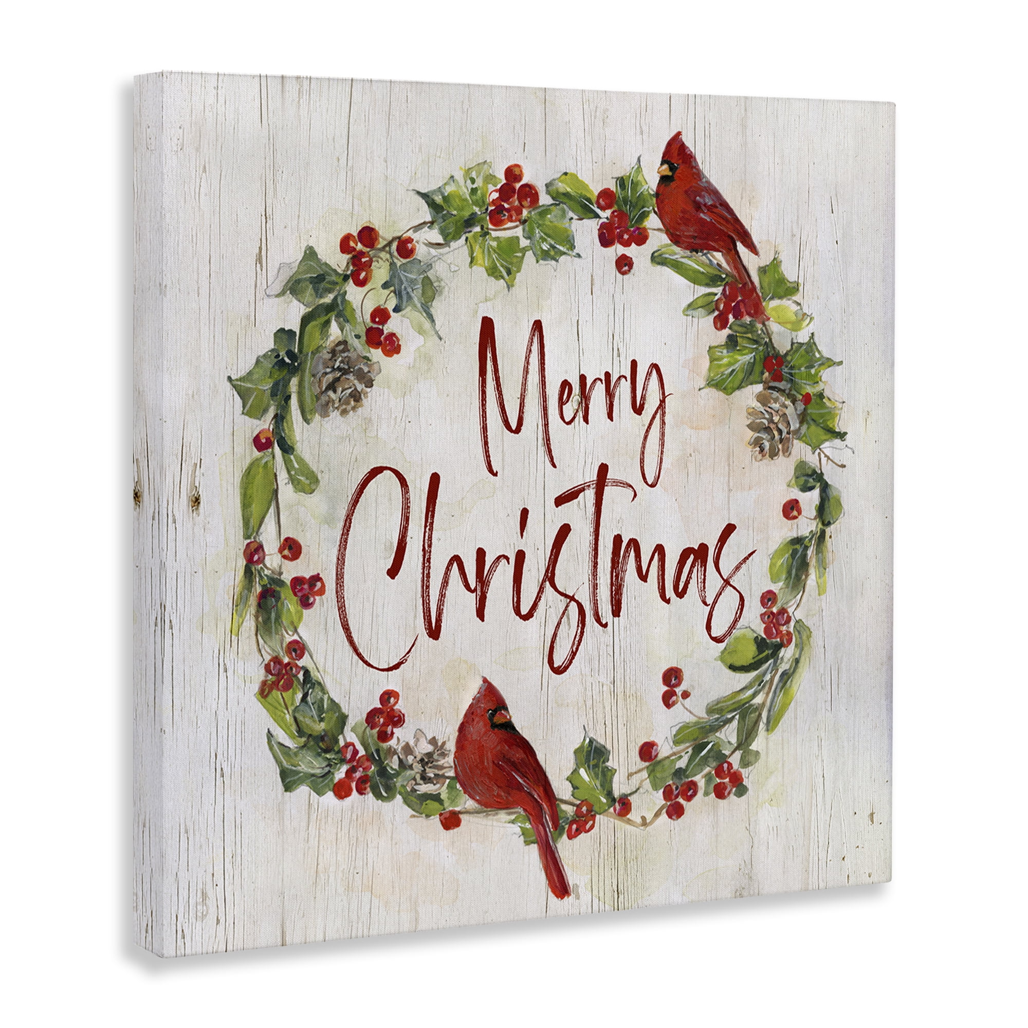 Stupell Industries Christmas Seasonal Wreath Holiday Painting Gallery Wrapped Canvas Art Prints Wall Art, 17 x 17